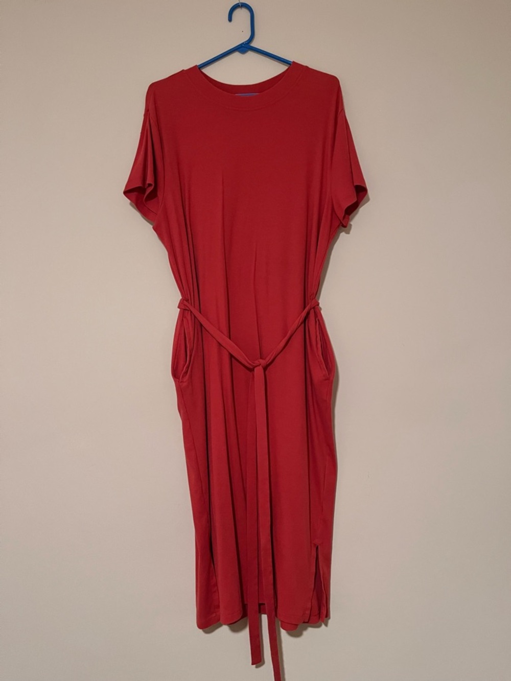 Time and Tru Coral Cap-Sleeve Midi Tie-Waist Dress W/ Pockets Size XL (16-18)